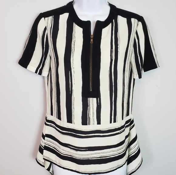 BCBGMaxAzria Cyra top stripe peplum side drape zip - Picture 3 of 7